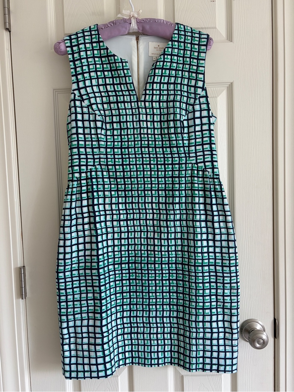 kate spade Samantha Green and Navy Checkered Plaid Print Sheath  Dress Size 10